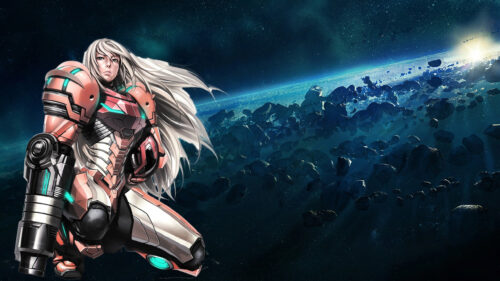 Female Space Warrior in Armored Suit Desktop Wallpaper