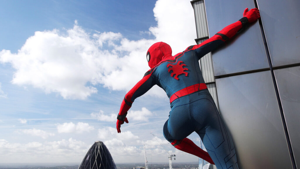 Spider-Man Scaling a London Skyscraper Desktop Wallpaper