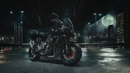 Yamaha MT-10 Motorcycle in a Cyberpunk City Desktop Wallpaper