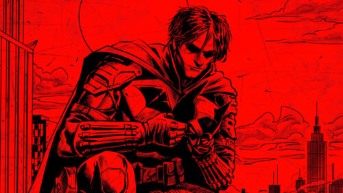 Batman Red Aesthetic Gritty Style 4K Desktop Wallpaper
