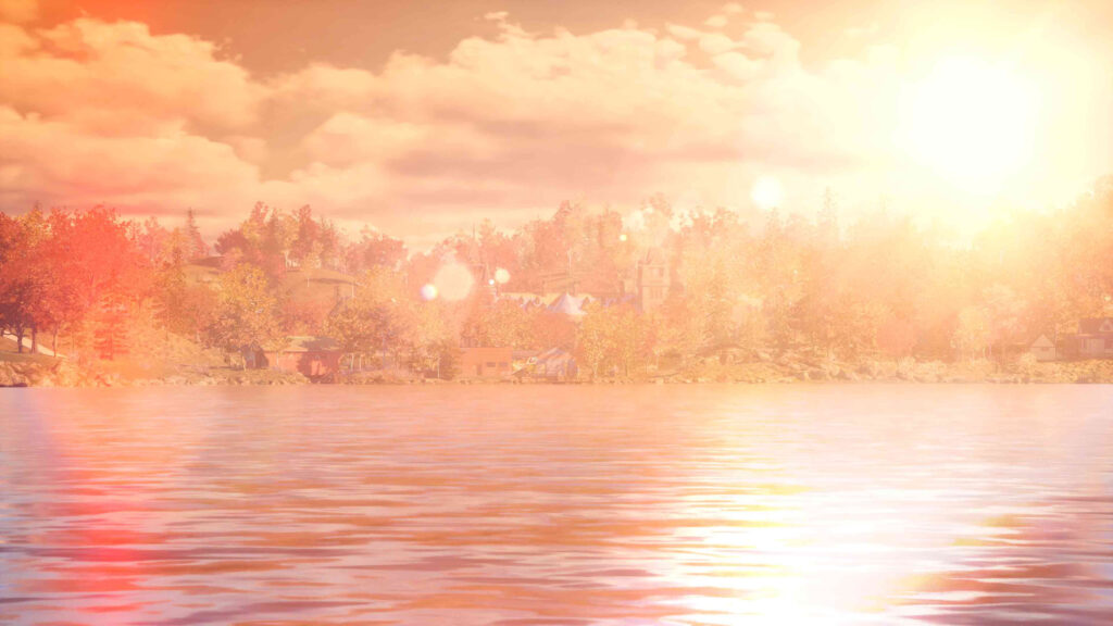 Lakeside Autumn Forest Sunset Desktop Wallpaper
