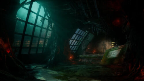 Underwater Ruined Sci-Fi Corridor Desktop Wallpaper