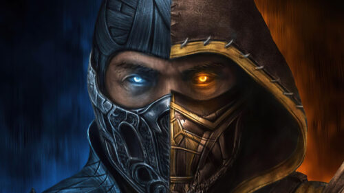 Mortal Kombat Sub-Zero and Scorpion Split Face 4K Wallpaper
