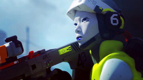 Futuristic Android Soldier in Tactical Gear 4K Desktop Wallpaper