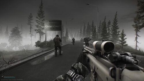 Tactical Squad Patrol in Foggy Forest Desktop Wallpaper