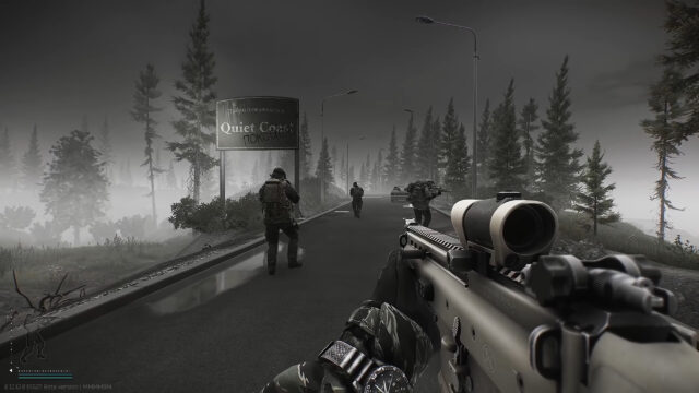 Tactical Squad Patrol in Foggy Forest Desktop Wallpaper