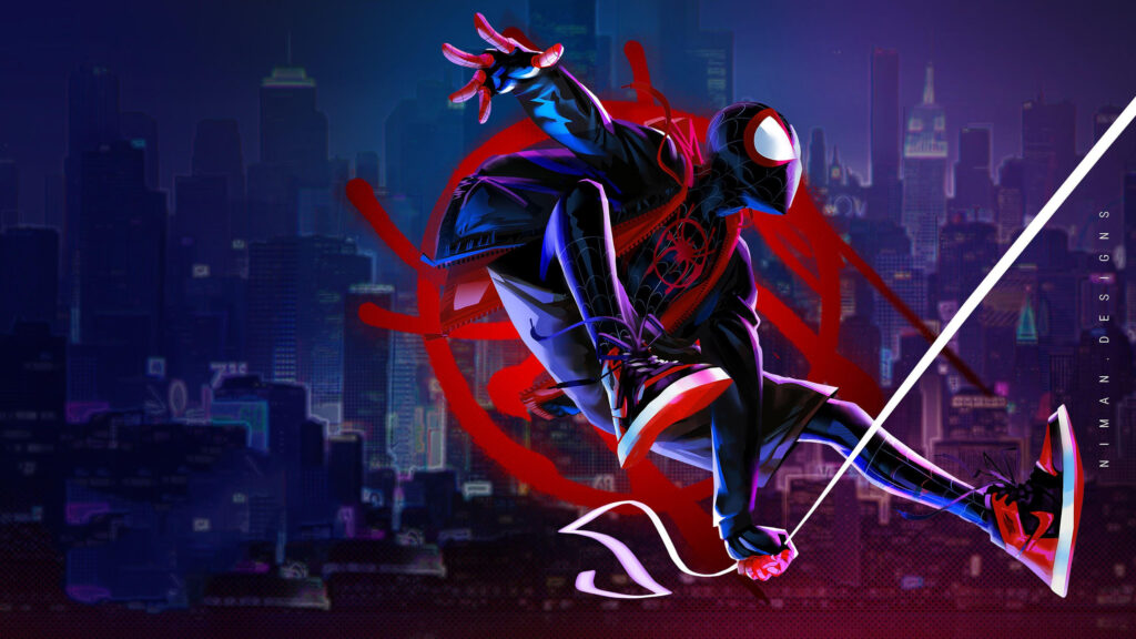 Miles Morales Spider-Man Artistic City Action Desktop Wallpaper