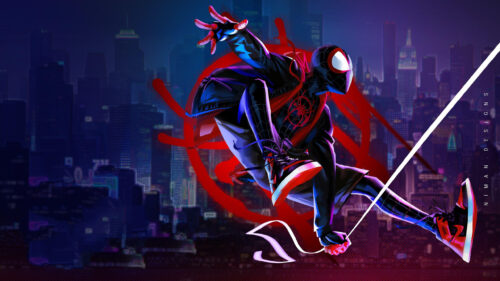 Miles Morales Spider-Man Artistic City Action Desktop Wallpaper