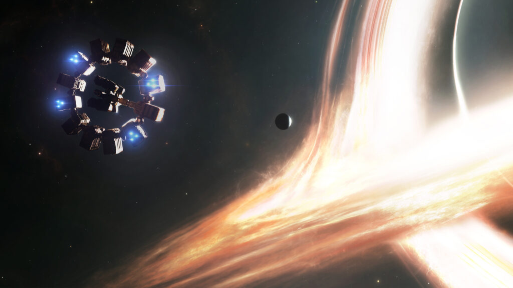 Space Station Orbiting Gargantua Black Hole 4K Wallpaper