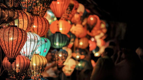 Vibrant Hanging Traditional Lanterns Desktop Wallpaper