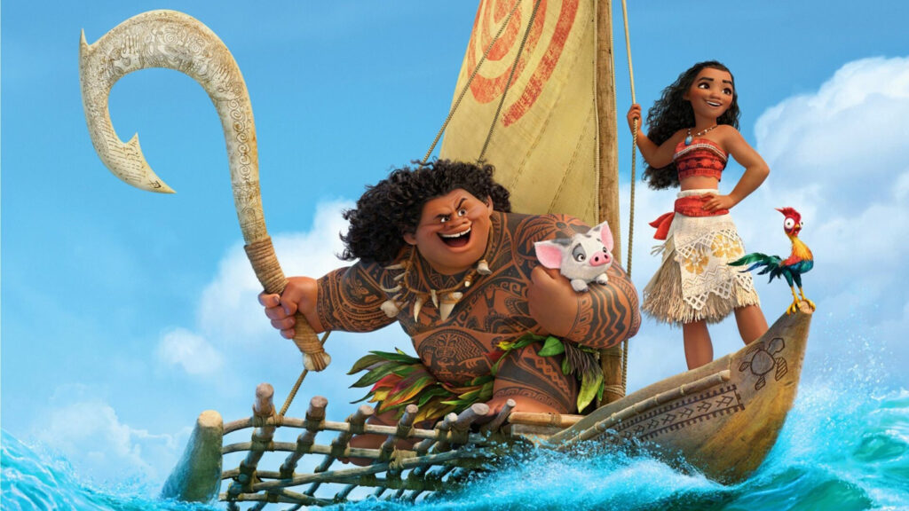 Maui and Moana Sailing Together Desktop Wallpaper