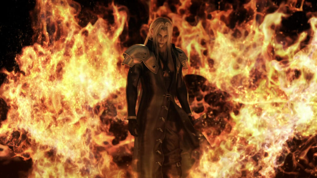 Sephiroth Standing in Fire 4K Desktop Wallpaper