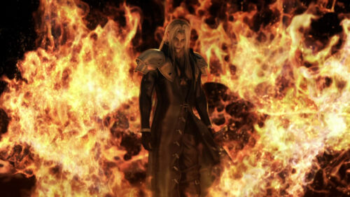 Sephiroth Standing in Fire 4K Desktop Wallpaper
