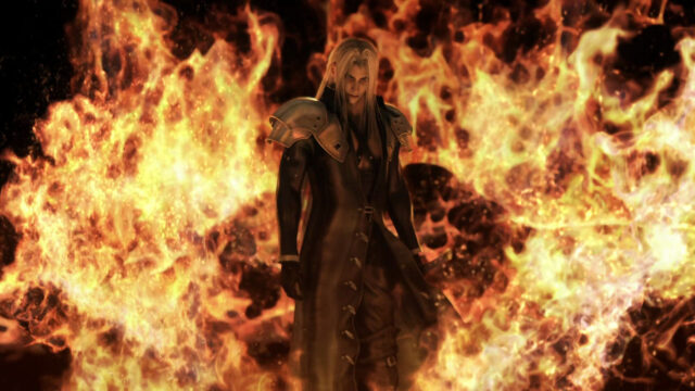 Sephiroth Standing in Fire 4K Desktop Wallpaper