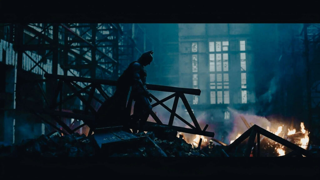 Batman Standing Amidst Ruins 4K Desktop Wallpaper