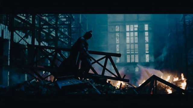 Batman Standing Amidst Ruins 4K Desktop Wallpaper