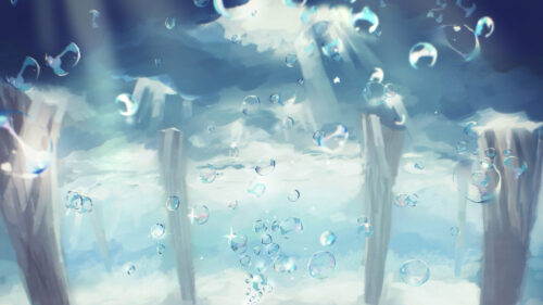 Ethereal Underwater Scene with Rising Bubbles Desktop Wallpaper