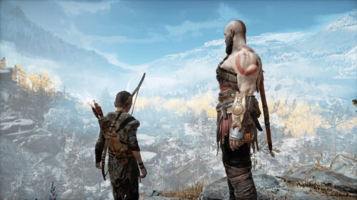Kratos and Atreus Overlooking the Valley 4K Desktop Wallpaper