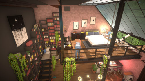 A Cozy Multi-Level Loft Bedroom Desktop Wallpaper