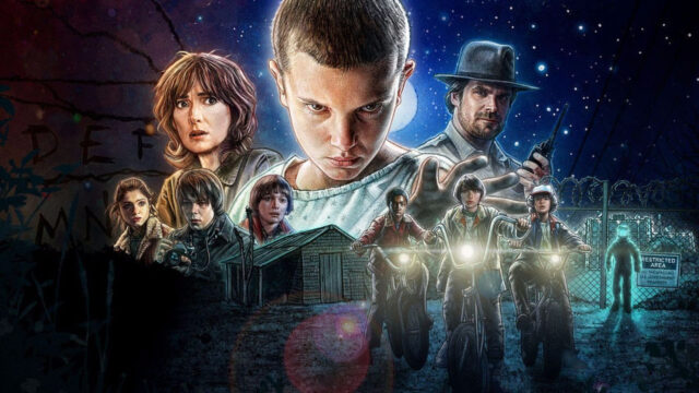 Stranger Things Cast and Eleven Illustration Desktop Wallpaper