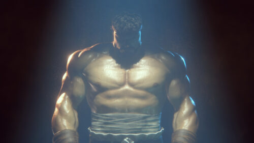 Muscular Martial Artist in Moody Lighting Desktop Wallpaper