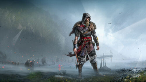 Viking Warrior in Stormy Landscape Desktop Wallpaper
