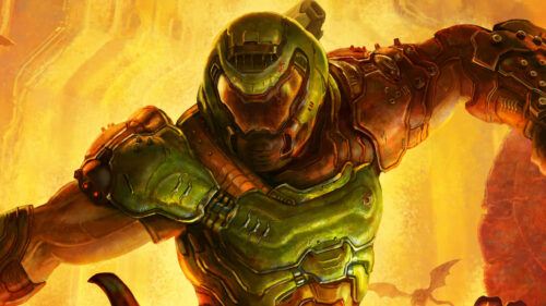 Doom Slayer Green Armor Combat Action 4K Desktop Wallpaper