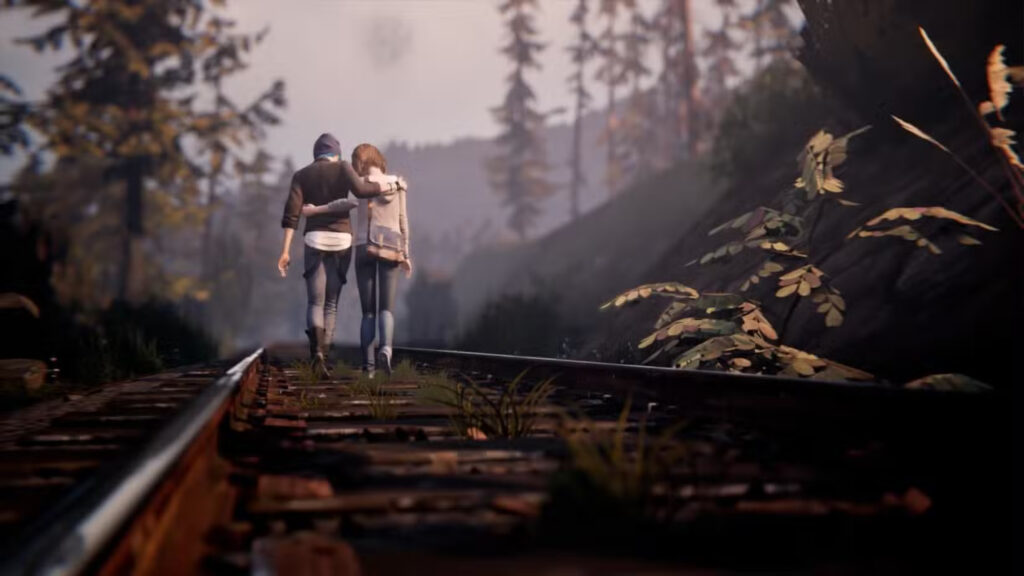 Life is Strange Characters Walking on Train Tracks Desktop Wallpaper