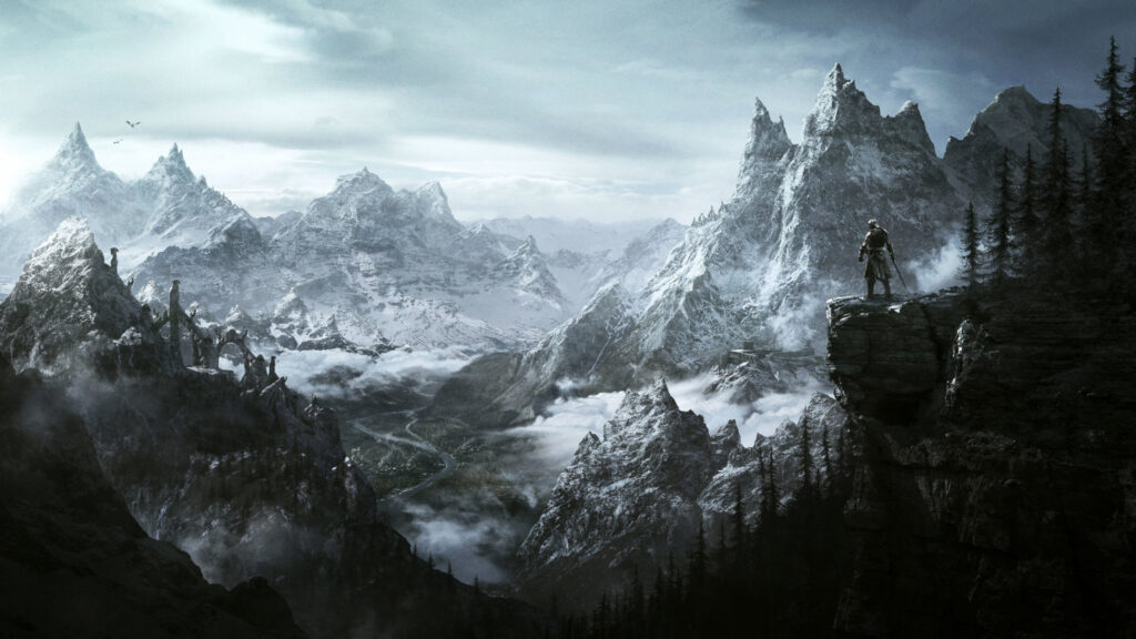 Epic Fantasy Landscape Warrior Mountain View Desktop Wallpaper