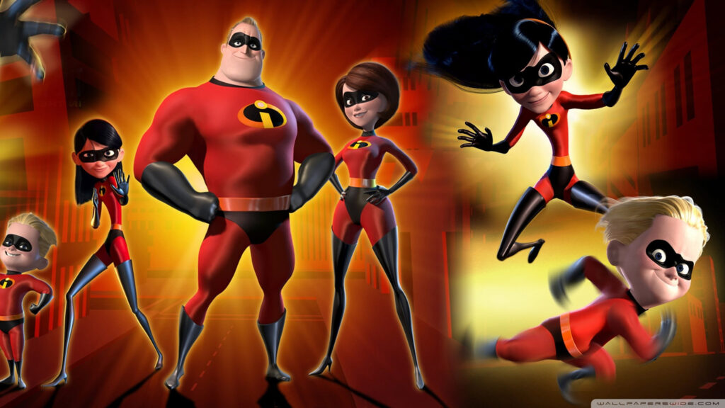 The Incredibles Family Action Shot Desktop Wallpaper