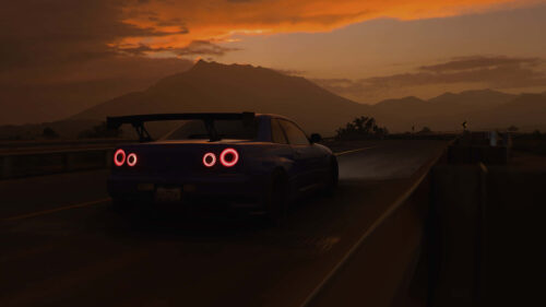 Nissan Skyline GT-R R34 Sunset Drive Desktop Wallpaper