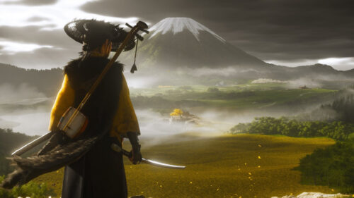 Ghost of Yotei Warrior Overlooking Mount Yotei 4K Wallpaper