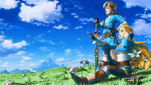 Link and Zelda Looking Out Across Hyrule 4K Desktop Wallpaper