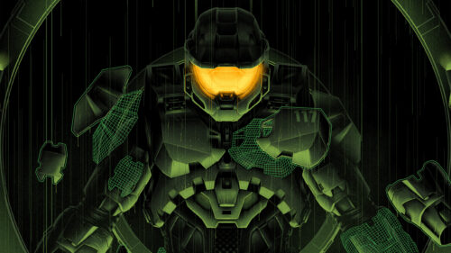 Master Chief Mjolnir Armor HUD Wireframe Aesthetic Desktop Wallpaper