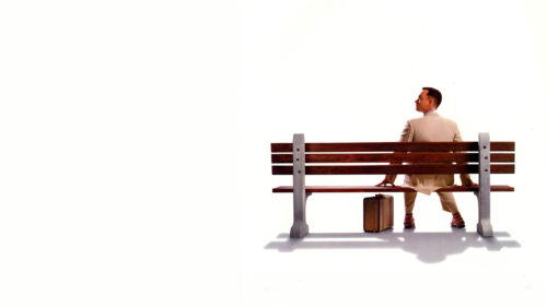 Forrest Gump Sitting on a Bench Minimalist 4K Wallpaper