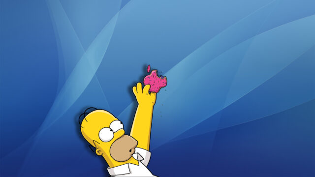 Homer Simpson Holding an Apple Shaped Donut 4K Desktop Wallpaper