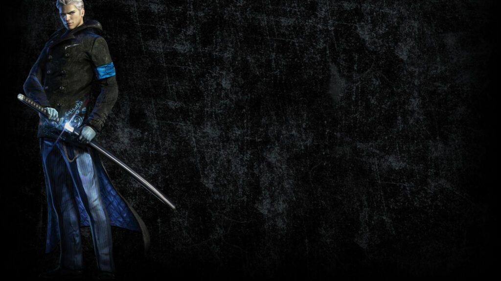 Stylish Anime Swordsman Dark Background Desktop Wallpaper