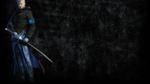 Stylish Anime Swordsman Dark Background Desktop Wallpaper