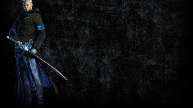 Stylish Anime Swordsman Dark Background Desktop Wallpaper