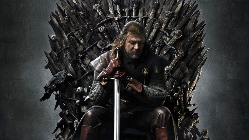 Sean Bean as Ned Stark on the Iron Throne 4K Wallpaper