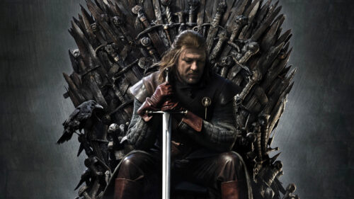 Sean Bean as Ned Stark on the Iron Throne 4K Wallpaper