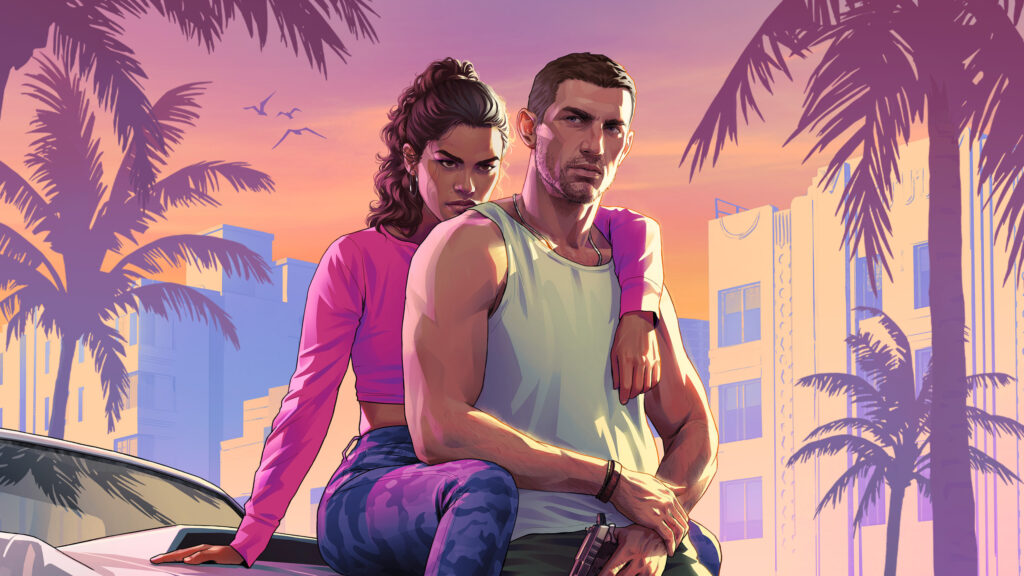 Couple Standing in Sunset City Landscape 4K Wallpaper