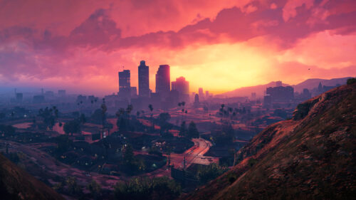 Los Santos Skyline Sunset Cinematic View Desktop Wallpaper