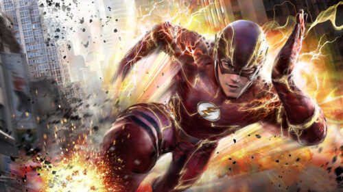 Dynamic The Flash Sprinting Across Cityscape Desktop Wallpaper