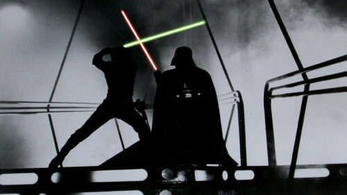 Star Wars Lightsaber Duel Silhouette 4K Desktop Wallpaper