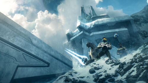 Master Chief and Arbiter Halo Snowy Landscape Desktop Wallpaper