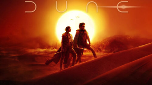 Dune Movie Characters in Desert Landscape 4K Wallpaper