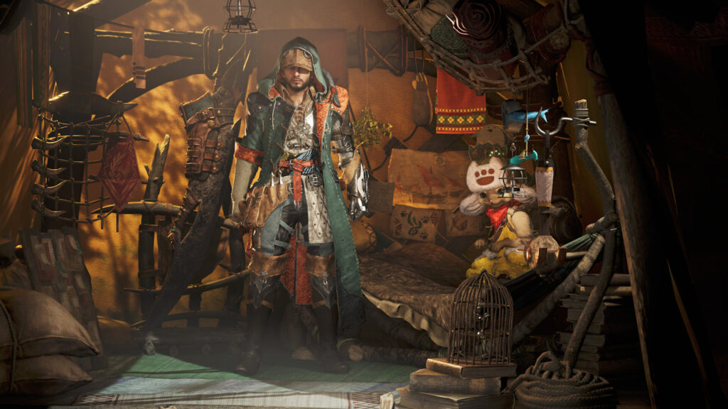 Fantasy Explorer and Palico Companion Desktop Wallpaper