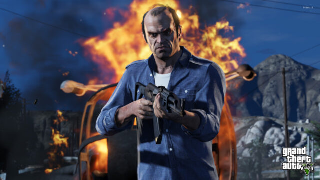 Trevor Philips Standing in Front of an Explosion Desktop Wallpaper