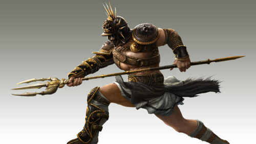 Mythological Warrior Holding Trident 4K Desktop Wallpaper